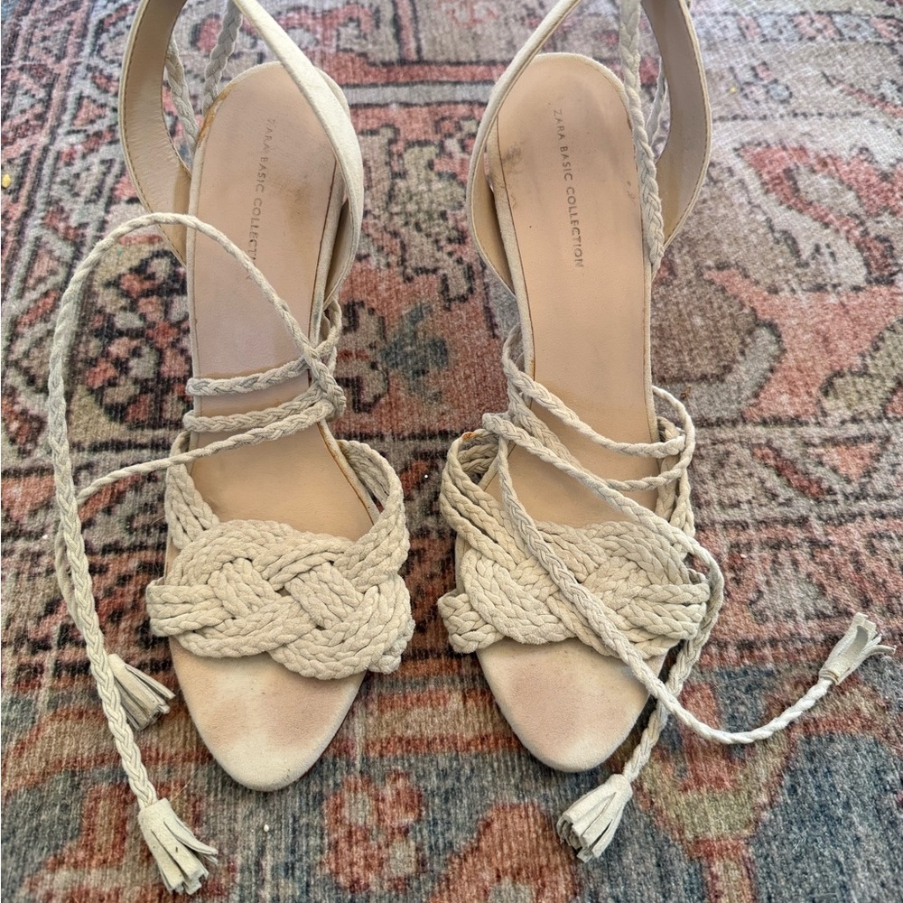Zara gray heels with rope detail and ankle lace up size 8.5